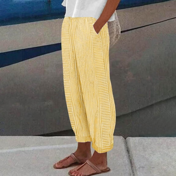 uublik Straight Leg Pants Women Yellow with Pockets Casual Loose Comfy High Waisted Lounge Pants