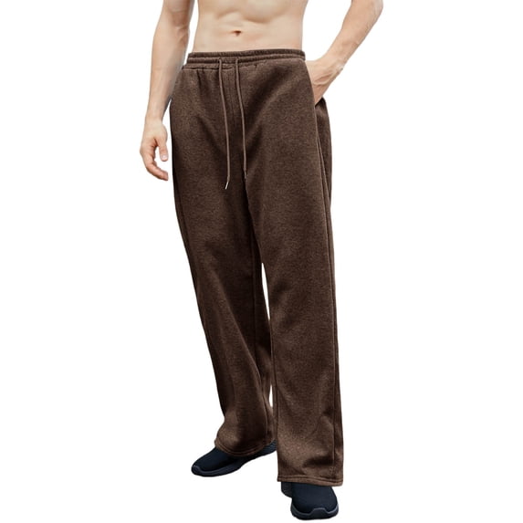 Straight Leg Pants for Men Casual Elastic Waist Drawstring Track Pants Solid Color Sweatpants with Pockets, Brown, L