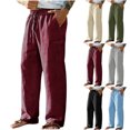 thumbnail image 1 of Straight Leg Pants for Men Elastic Waist Solid Color Relaxed Fit Long Pants for Beach for Travel & Lounging, 1 of 8