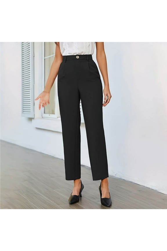 Straight Leg Pants for Woman High Waist Trendy Pants with Pockets for Work and Casual