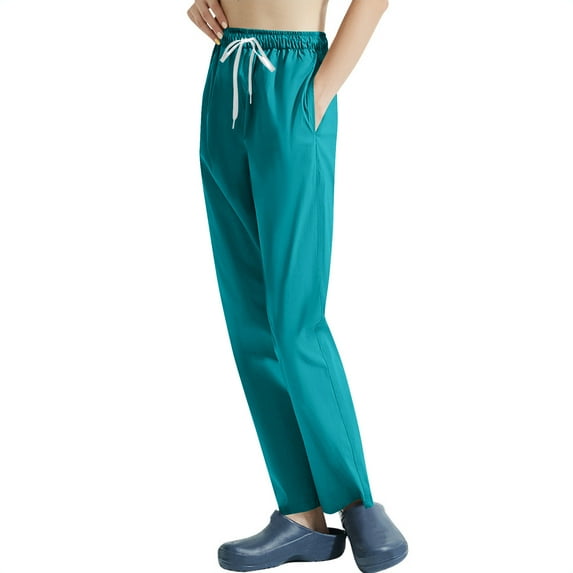 Straight Leg Pants for Women Solid Color Elastic Drawstring Waist Long Pants Dry Cleaning Hand Clothes Nurse Clothes