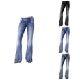 thumbnail image 1 of Straight Leg Ripped Jeans for Women Mid/Low Waisted Stretchy Distressed Denim Pants, Baggy Casual Fall Trousers, 1 of 7