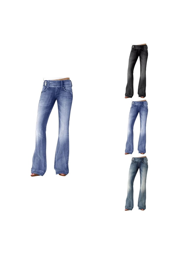 Straight Leg Ripped Jeans for Women Mid/Low Waisted Stretchy Distressed Denim Pants, Baggy Casual Fall Trousers