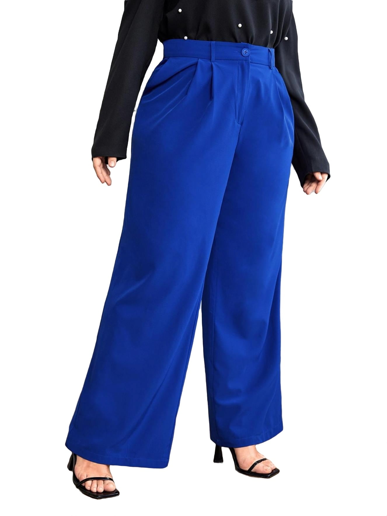 Straight Leg Royal Blue Plus Size Suit Pants (Women's)