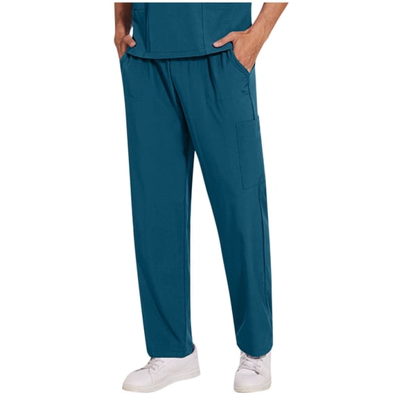 Straight Leg Scrub Pants for Men Tall Solid Yoga Trousers with Multiple Pockets Design Soft & Breathable