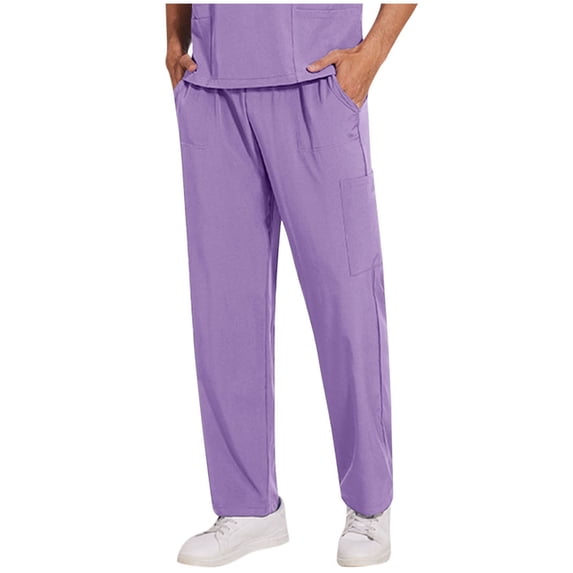 Straight Leg Scrub Pants for Men Tall Solid Yoga Trousers with Multiple Pockets Design Soft & Breathable