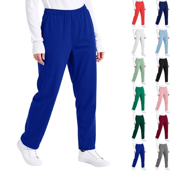 Straight Leg Scrub Pants for Women with Pockets Scrub Pants Mid Rise Straight Fit Cargo Pants Soft Stretch Summer Pants Royal Blue XL