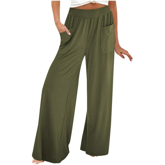Jalioing Women's High Waist Lounge Pants Wide Leg Loose Flowy Palazzo Pants Casual Fashion Trousers with Pocket