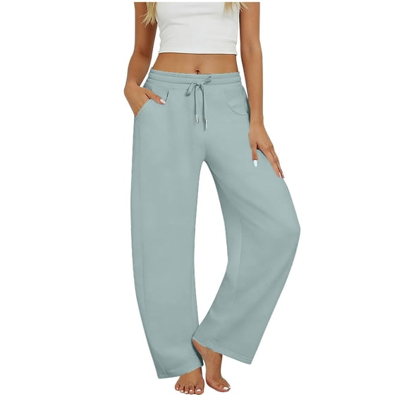 Straight Leg Sweat Pants for Womens High Waisted Baggy Sweatpants Casual Drawstring Workout Pants with Pockets Gray