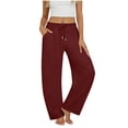thumbnail image 1 of Straight Leg Sweat Pants for Womens High Waisted Baggy Sweatpants Casual Drawstring Workout Pants with Pockets Wine, 1 of 7