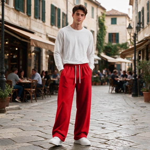 Straight Leg Sweatpants For Men Feature Fleece Lined Construction Elastic Drawstring Waist And Pockets For Winter Casual Wear