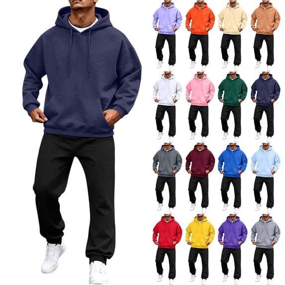Straight Leg Sweatpants Hoodie Set for Men 2 Piece,Long Sleeve Pullover Top and Athletic Pants,with Kangaroo Pocket,Relaxed Fit Drawstring Casual Tracksuit