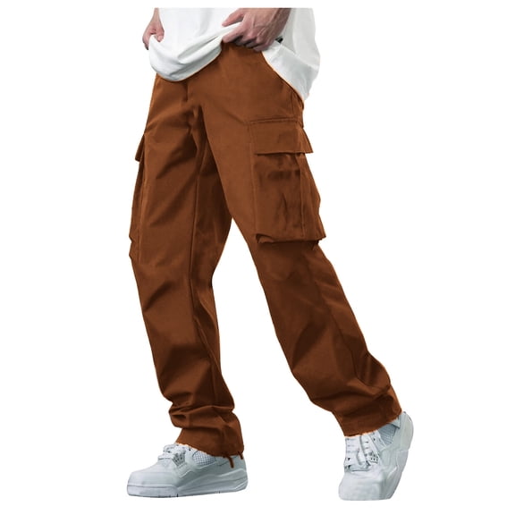 Straight Leg Sweatpants Men's Casual Cargo Pants Drawstring Hiking Pants Workout Tactical Joggers Sweatpants for Men Sweatpants for Men with Pockets and Drawstring