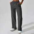 thumbnail image 1 of Straight Leg Sweatpants Women Baggy Drawstring Elastic High Waisted Loungewear Pants Loose Fitting Pull on Track Travel Trousers Dark Gray L, 1 of 4