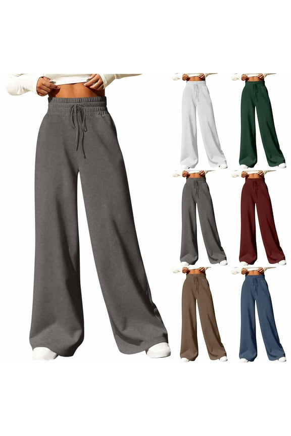 Straight Leg Sweatpants for Women, Casual Loose Fit Drawstring Elastic Waist Joggers Lounge Pants, Solid Color Long Pants, Relaxation Gifts for Women | CSEONE,Army Green L