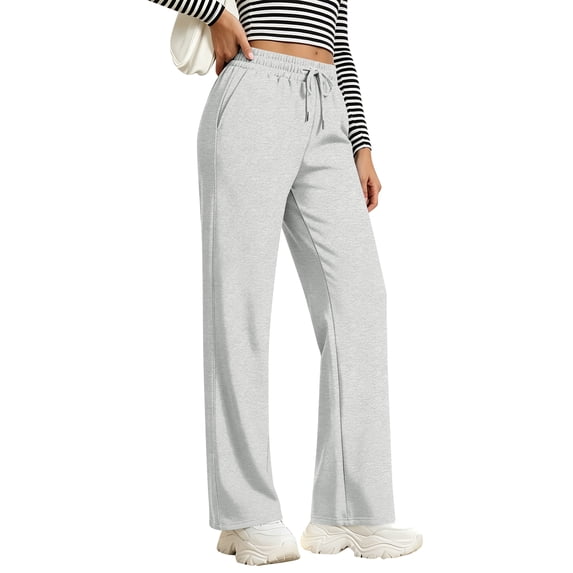Straight Leg Sweatpants for Women Casual Drawstring Elastic High Waist Pants Solid Color Soft Athletic Lounge Pant with Pockets