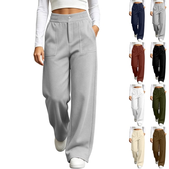 Straight Leg Sweatpants for Women, High Waisted Jogger Pants with Elastic Waist & Side Pockets, Work Running Fitness Wear | VerBelle,Gray 3XL