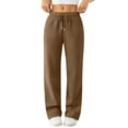 thumbnail image 1 of Straight Leg Sweatpants for Women Wide Leg Warm Fleece Sweatpants with Pockets Casual Cute High Waisted Winter Pants Light Brown S, 1 of 6