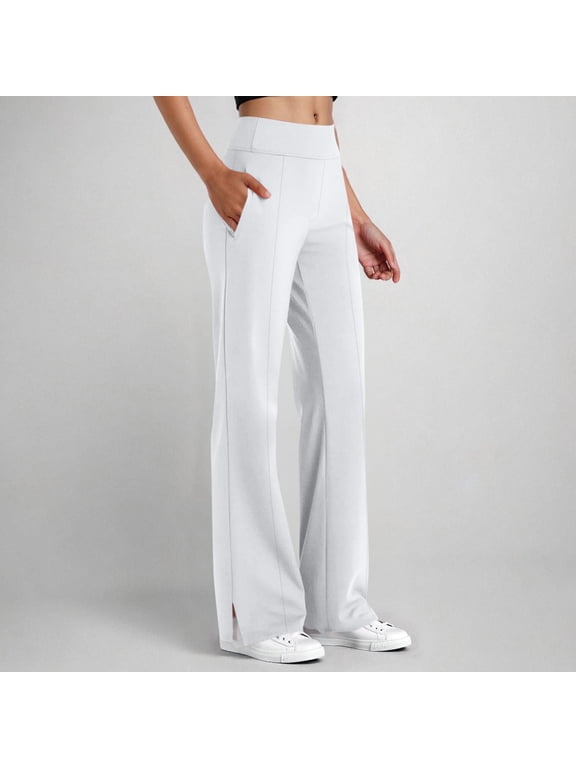 Straight Leg Trousers for Women Stylish Side Slit Office Work Smart Casual Pants Ladies Stretchy Business Yoga Pants