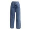 thumbnail image 1 of Straight Leg Wash Jeans for Women High Waist Buckle Denim Pants Solid Color Loose Stretchy Trousers with Pockets, 1 of 7