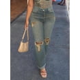 thumbnail image 1 of Straight Leg Women Denim Jeans, Loose Ripped Slim Fit Casual Pants, 1 of 4