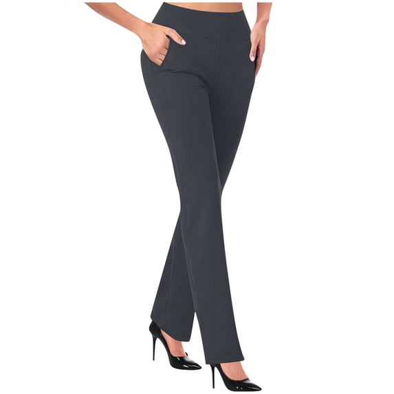 Straight Leg Womens Dress Pants Slim Fit Straight Leg Casual Slacks with Pockets Work Office Pull on Trousers