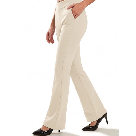 Straight Leg Womens Dress Pants Slim Fit Straight Leg Casual Slacks with Pockets Work Office Pull on Trousers