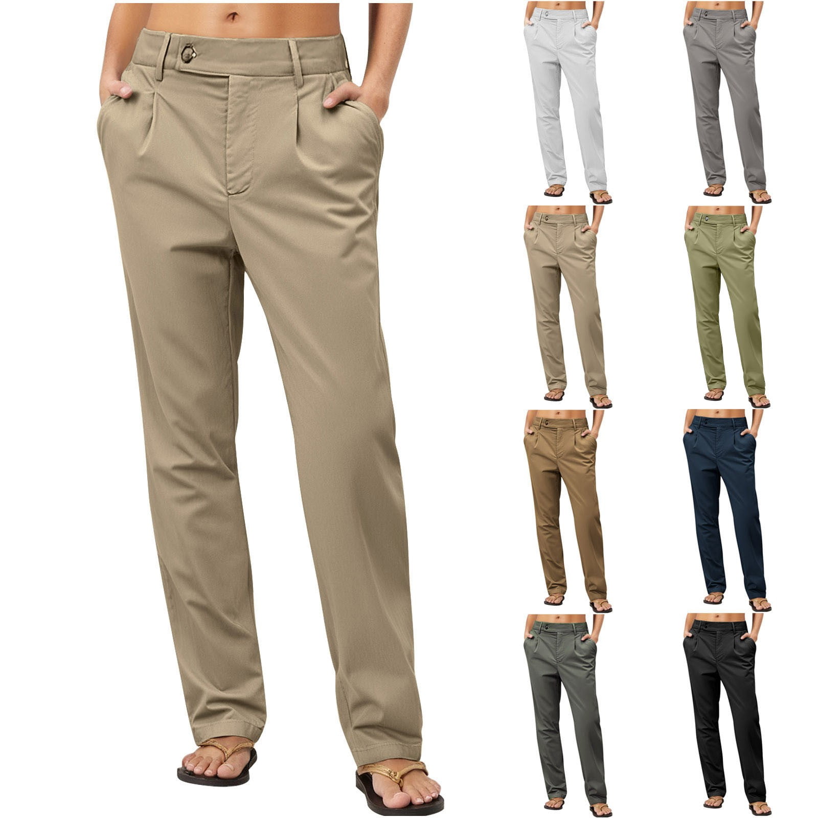 Straight Leg Work Pants Women, Casual Button Pocket Trousers Slacks ...