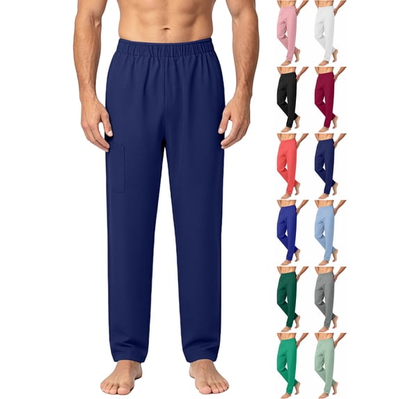 Straight Leg Work Pants for Men Solid Color Elastic Waist Stretch Trousers with Pockets for Outfit & Casual Wear