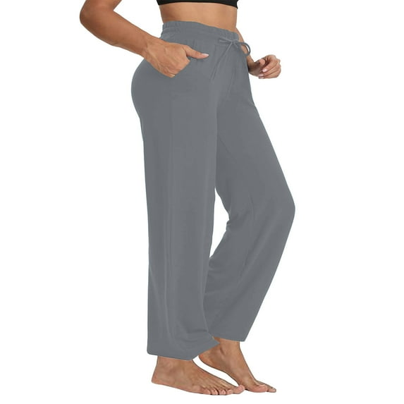 Straight Leg Yoga Pants For Women Sevevn Women's Solid Color Plus Size Wide Leg Straight Leg Casual Loose Drawstring With Pocket Jogging Pants