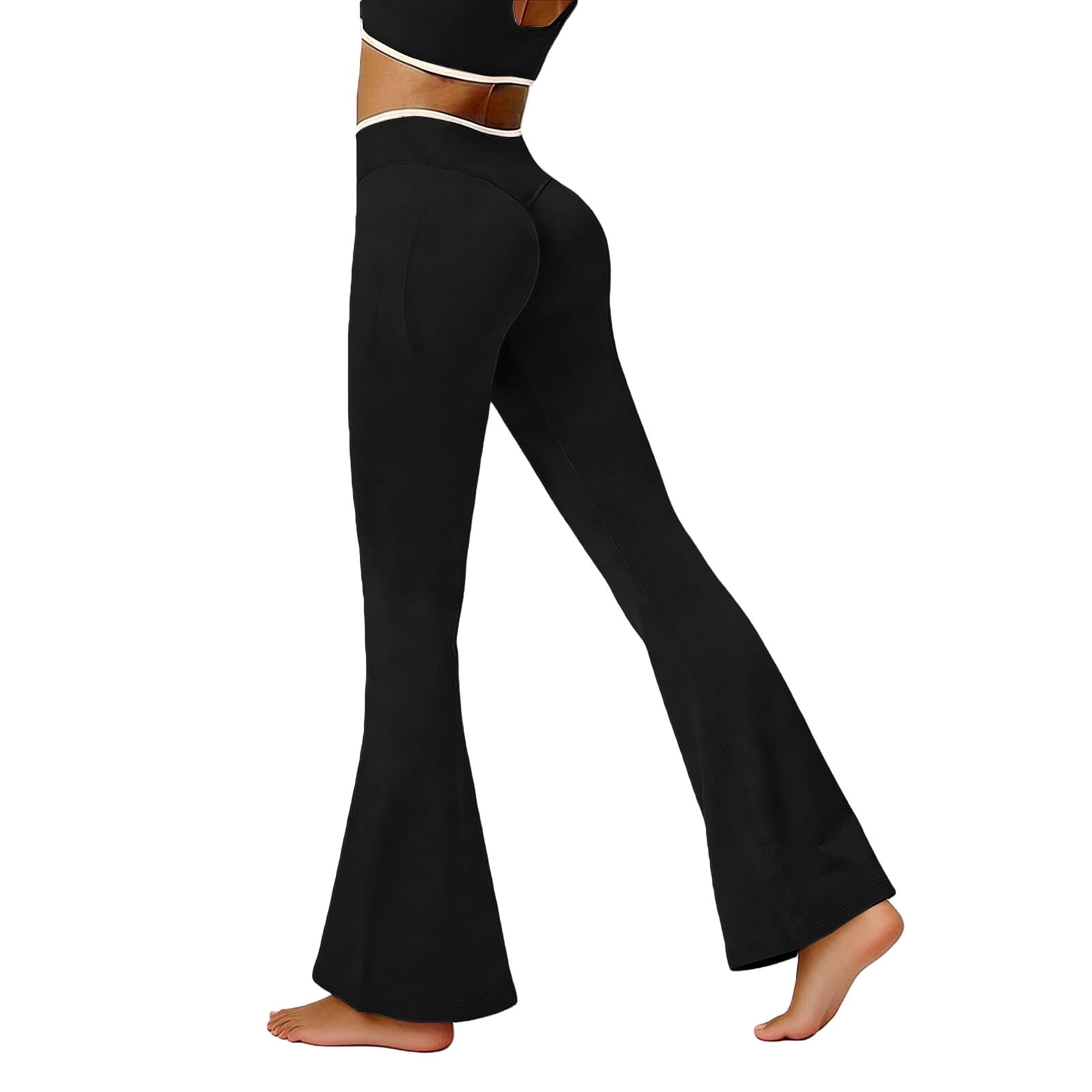 Straight Leg Yoga Pants for Women Contrast Color Flare High Waist — free download