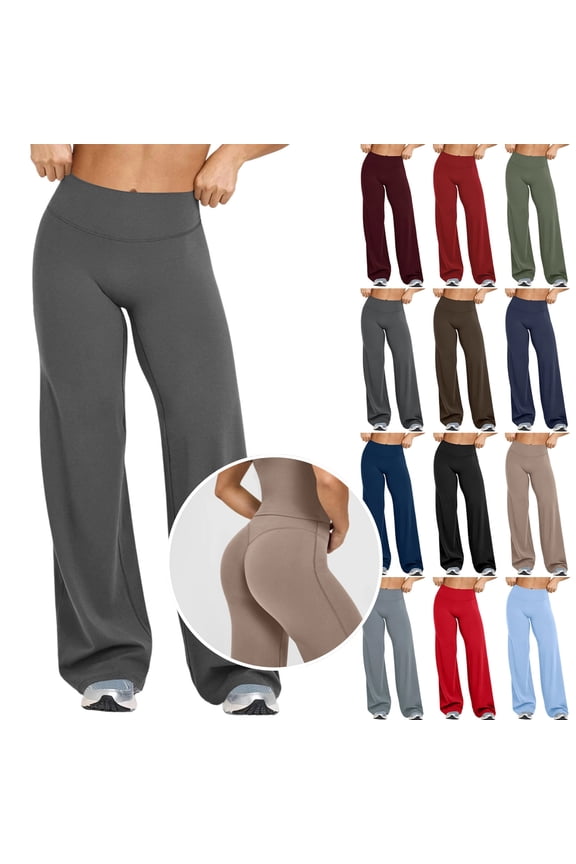 Straight Leg Yoga Pants for Women High Waist Stretch Fitness Gym Outdoor Sports Bottoms Red 2XL