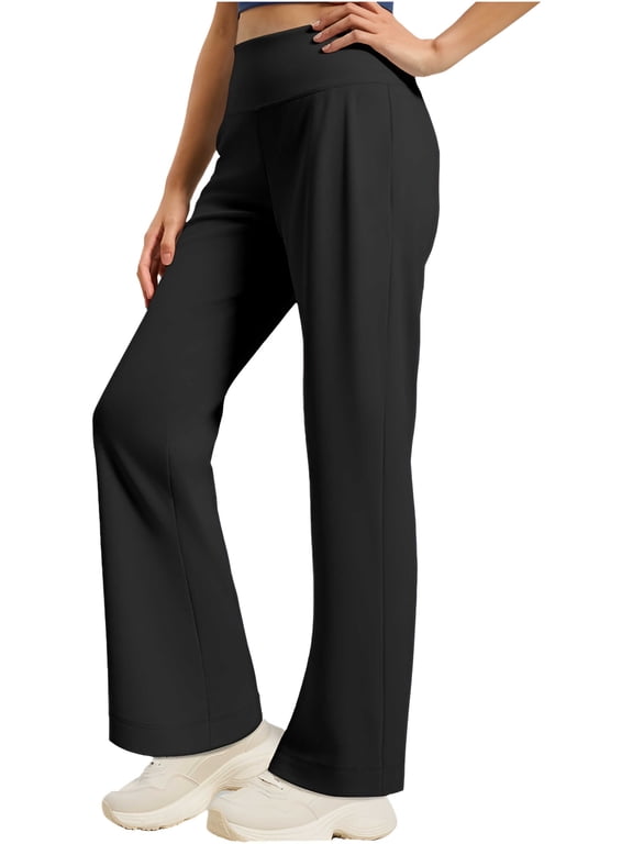 Straight Leg Yoga Pants for Women-High Waist with Back Pocket,Relaxed Fit Lounge Pants,Lightweight Stretchy Black M