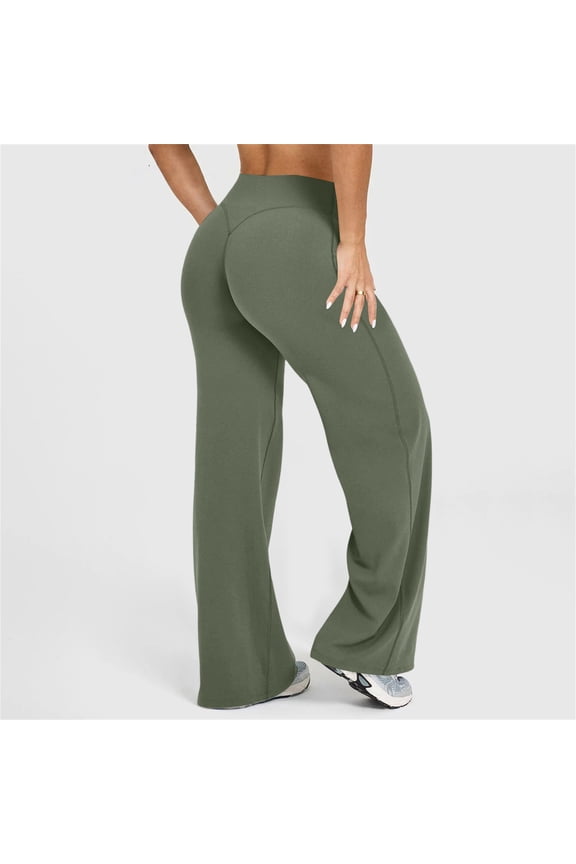 Straight Leggings Bottoms High Waisted No Front Seam Workout Leggings for Women Wide Leg Casual Gym Yoga Pants Green 2XL