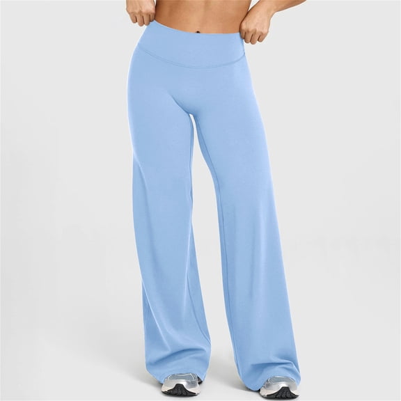 Straight Leggings Bottoms Wide Leg Pants for Women High Waist Stretch Casual Sweatpants Blue S