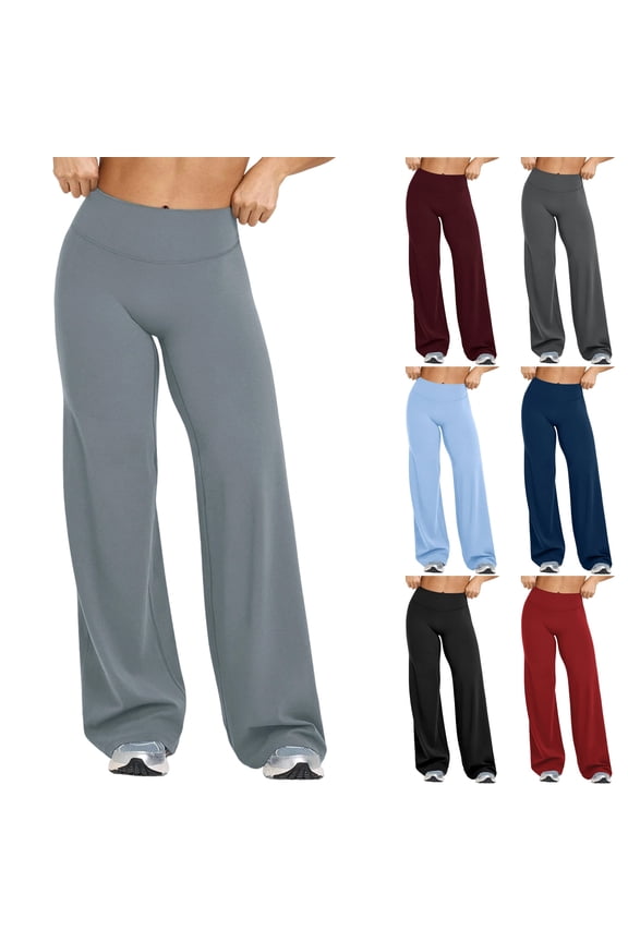 Straight Leggings with Pockets for Women No Front Seam Workout Leggings High Waist Wide Leg Yoga Pants Navy S