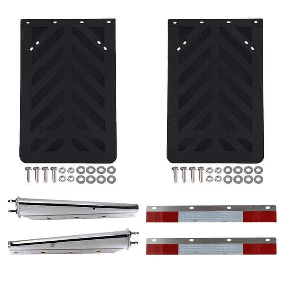 Straight Mud Flap Hanger Spring Loaded & Conspicuity Reflective Tape Strip w/ Semi Truck Mud Flap Splash Guard 30 36 10653 033-04259