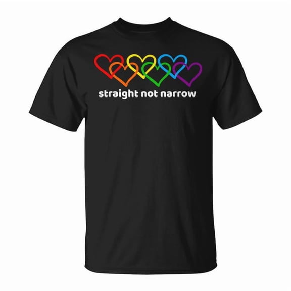 Straight Not Narrow Heart Chain Graphic Tee Unisex Adult Cotton Casual LGBTQ Ally Pride Gift, Size XL, Color Black