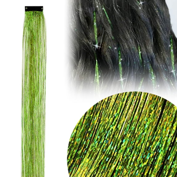 Straight One Color Party Highlights Clip On In Hair Extensions for Women Colored Hair Streak Synthetic Hairpieces (Green A)