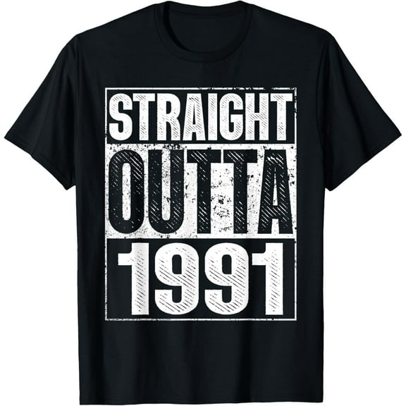 Straight Outta 1991 30th Bithday GIft 30 Years Old Birthday T-ShirtMen and women, Black T-shirt, size: Extra large