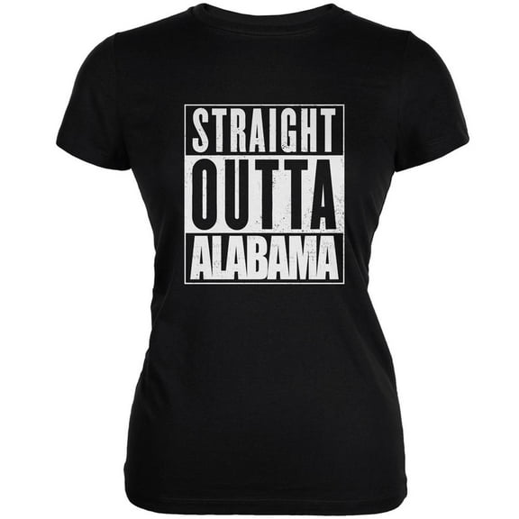 Straight Outta Alabama Black Juniors Soft T-Shirt - Medium