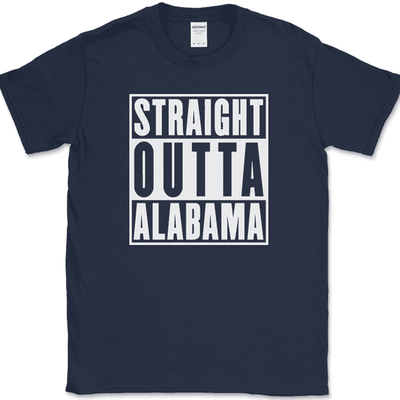 Straight Outta Alabama T-Shirt Funny State Pride Humor Local Gift Text Tee - Navy, S