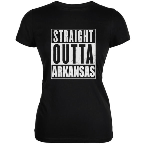 Straight Outta Arkansas Black Juniors Soft T-Shirt - X-Large