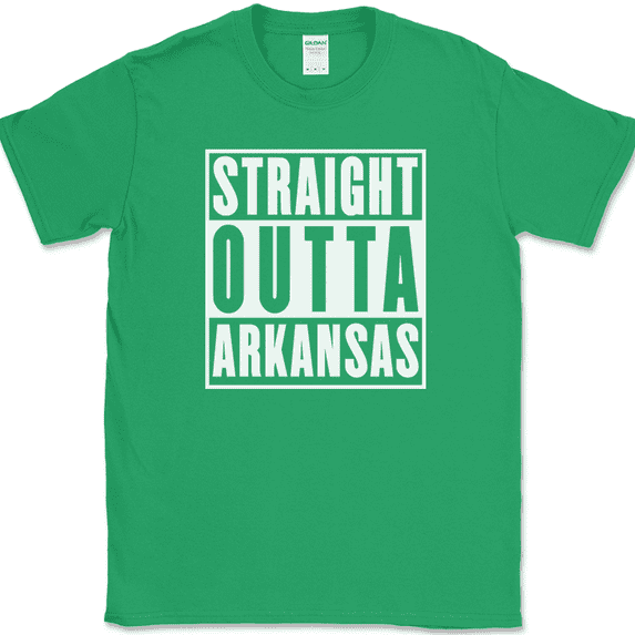 Straight Outta Arkansas T-Shirt Funny State Pride Humor Local Gift Text Tee - Green, L