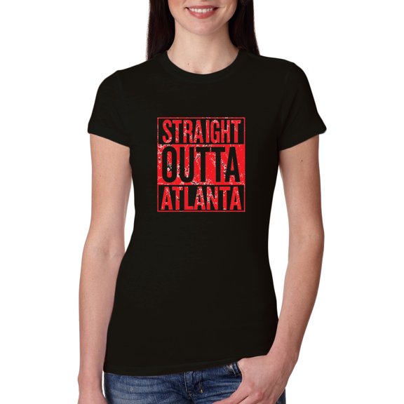 Straight Outta Atlanta ATL Fan | Fantasy Football | Womens Sports Slim Fit Junior Tee, Black, Medium
