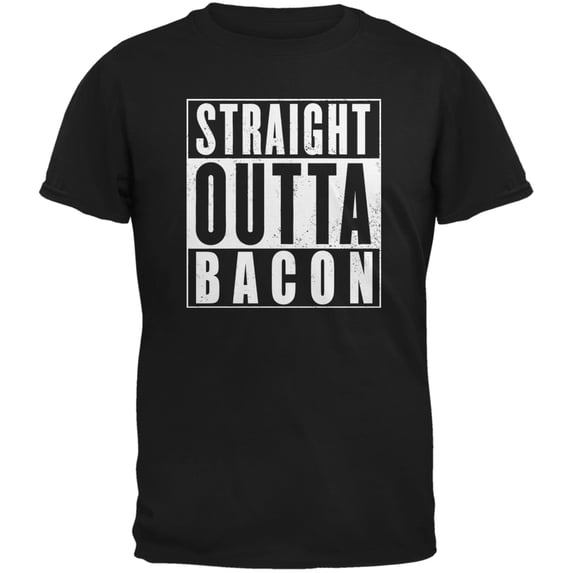 Straight Outta Bacon Funny Black Adult T-Shirt - 2X-Large
