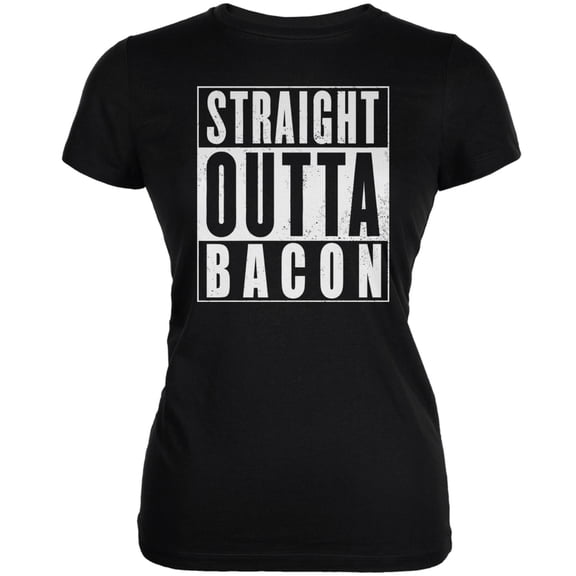 Straight Outta Bacon Funny Black Juniors Soft T-Shirt - Medium