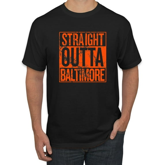 Straight Outta Baltimore BAL Fan | Fantasy Baseball Fans | Mens Sports Graphic T-Shirt, Black, Small
