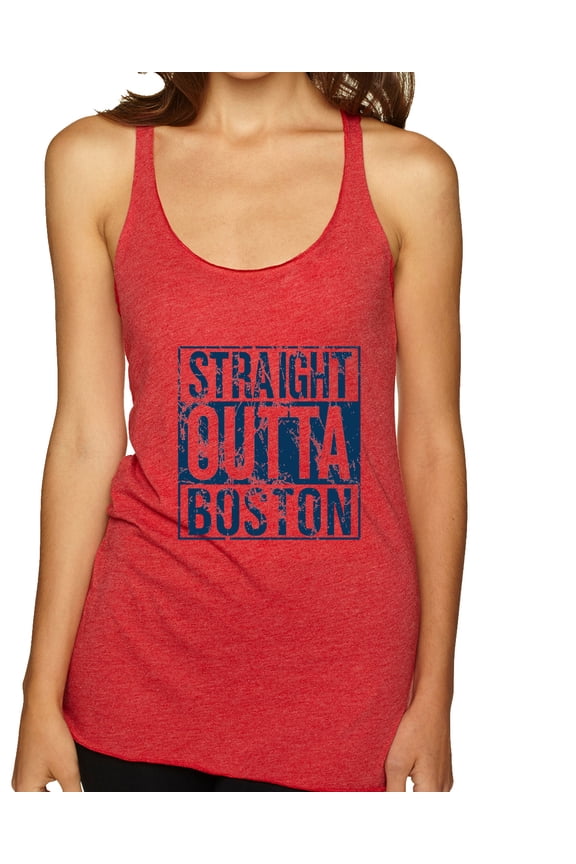 Straight Outta Boston BOS Fan | Fantasy Baseball Fans | Womens Sports Premium Tri-Blend Racerback Tank Top, Vintage Red, Large
