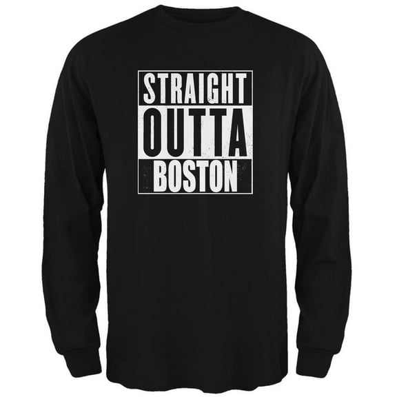 Straight Outta Boston Black Adult Long Sleeve T-Shirt - 2X-Large
